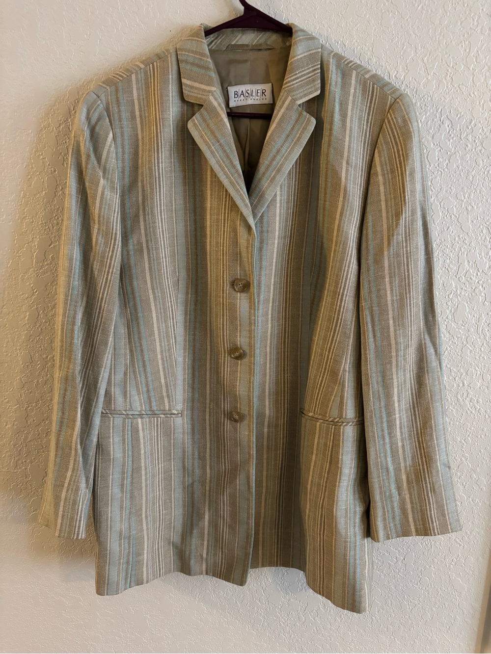 Basler Striped Blazer Jacket in Sage and Cream